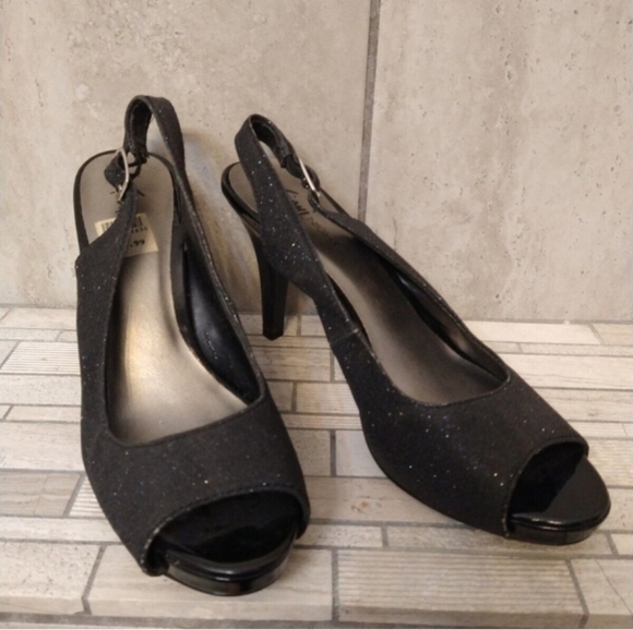 FIONA NIGHT Black Heels Peeptoe Slingback Shoes Size 8M EUC Pre Loved. - Picture 8 of 9